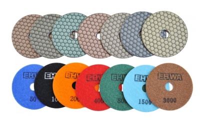 Алмазные гибкие шлифовальные круги EHWA Hexagonal Pads 7-STEP №1500 D100